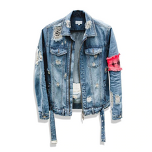 Load image into Gallery viewer, Brand Ripped Denim Jacket - xtreetapparel