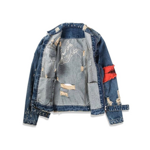 Brand Ripped Denim Jacket - xtreetapparel