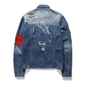 Brand Ripped Denim Jacket - xtreetapparel